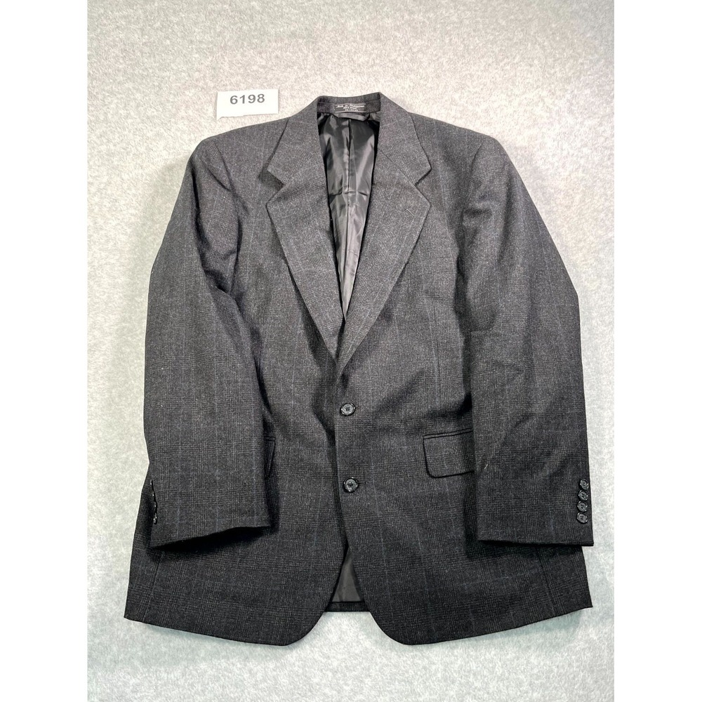 Jeffrey Banks Blazer Jacket Mens 42R Gray Check Wool Single Breasted Formal